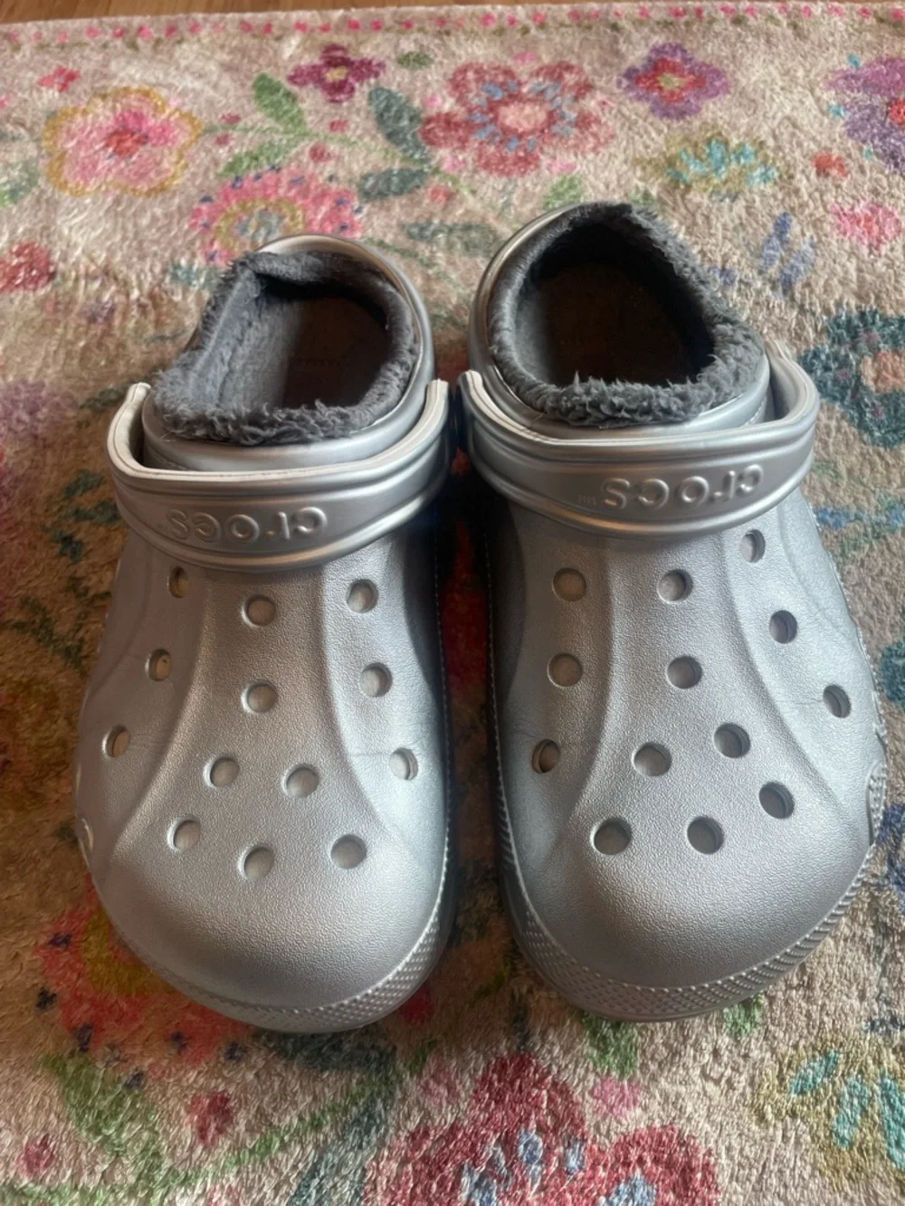 Silver Sherpa Lined Crocs - Picture 3 of 7